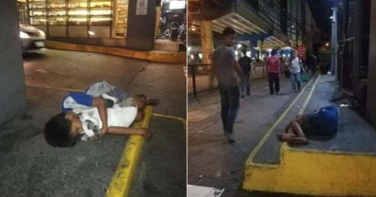 Homeless boy clings to his puppy for love and warmth as everyone walks by