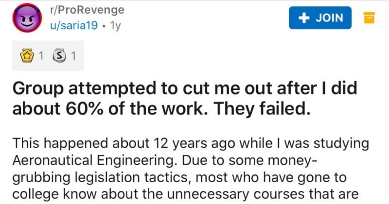 Student Takes Revenge On His Group Members After They Take Credit For His Work