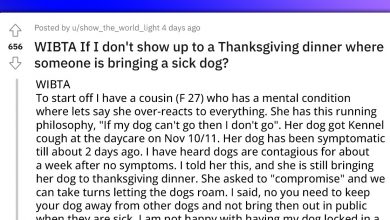 Photo of Reasonable Dog Owner Gets Kicked Out Of Family Thanksgiving Because She Refused To Be Around Her Cousin’s Sick And Contagious Dog