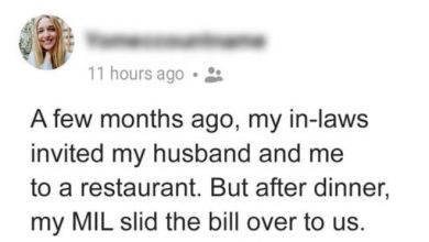 Photo of My In-Laws Invited Us to an Expensive Fancy Restaurant, Slid the Bill to My Husband and Me to Pay