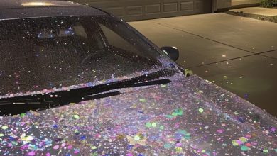 Photo of My husband’s car was completely blanketed in glitter—I assumed it was just a neighbor’s prank, but the reality behind it left me completely shocked