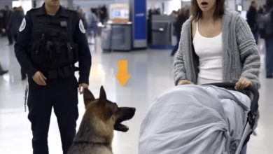 Photo of A service shepherd dog charged at a baby stroller in the airport—and the stroller’s contents left everyone speechless