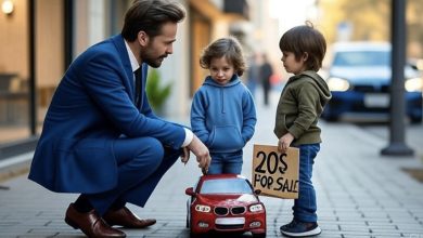 Photo of A wealthy man watches twin children parting with their toy car to help their mother—unaware that this moment will alter their lives forever