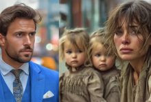 Photo of A wealthy tycoon spots his childhood sweetheart begging alongside her two three-year-old twins—and the moment he recognizes her, his next move leaves everyone in awe…