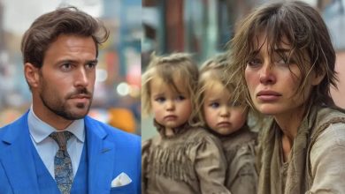 Photo of A wealthy tycoon spots his childhood sweetheart begging alongside her two three-year-old twins—and the moment he recognizes her, his next move leaves everyone in awe…
