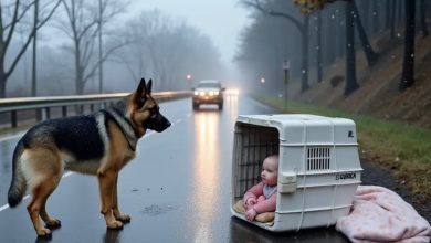 Photo of A Famished German Shepherd Stood Guard Over an Infant Abandoned in a Roadside Box—What Followed Left the Whole Town Reeling…