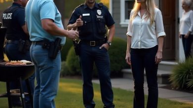 Photo of At the family barbecue, my phone buzzed with a message: “Get out right now. Say nothing to anyone.” My heart skipped. I slipped away quietly, unnoticed. Minutes later, the driveway exploded with flashing police lights.