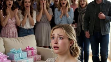 Photo of The tiny crocheted baby shoe slid from my shaking hand and landed on the pink-and-blue tablecloth as softly as a surrender flag. Dozens of faces—my mother, old friends, neighbors—were staring at me like witnesses to a disaster they couldn’t stop. The sweet smell of lavender tea and sugary frosting suddenly felt thick and suffocating.