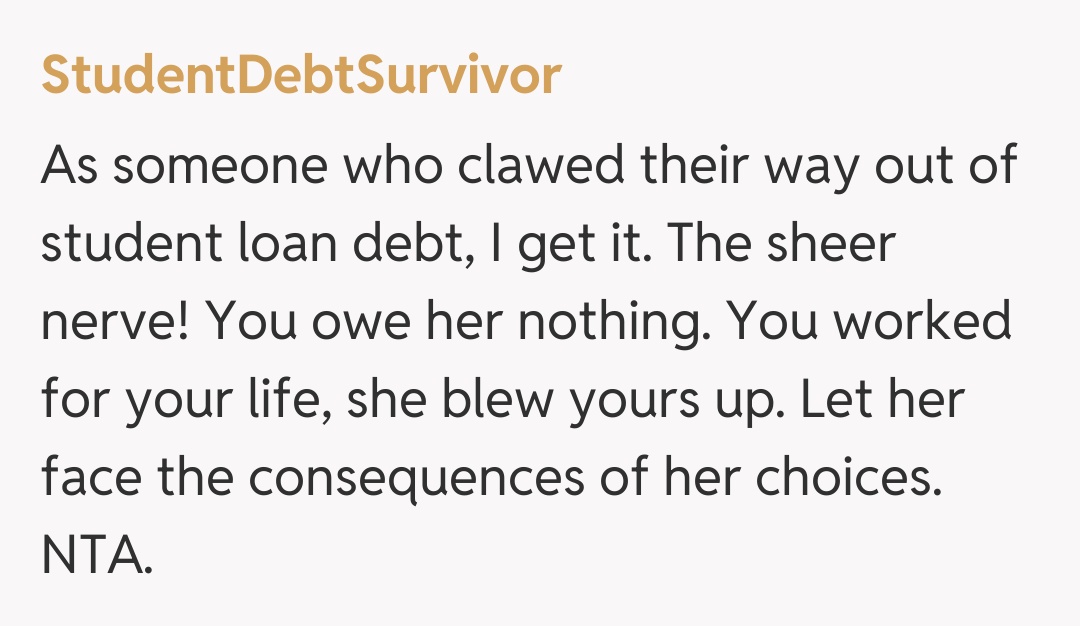 Comentariu de la StudentDebtSurvivor