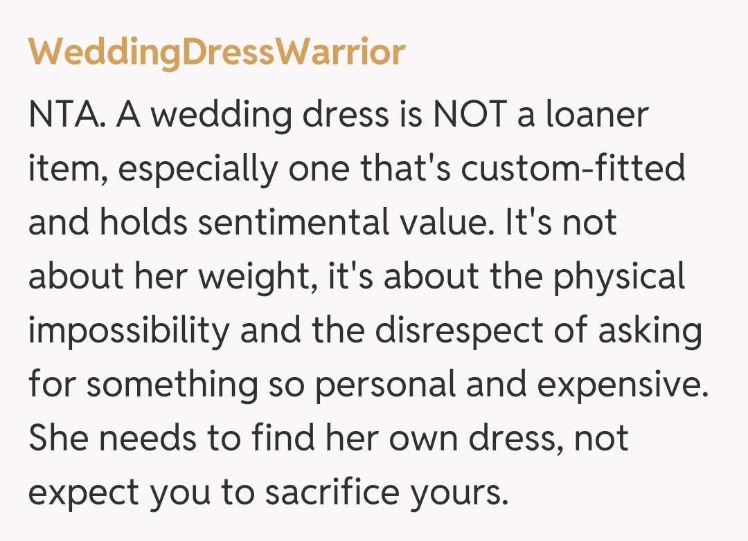Comentariu de la WeddingDressWarrior