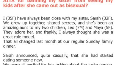 Photo of AITA for banning my sister from seeing my kids after she came out as bisexual?