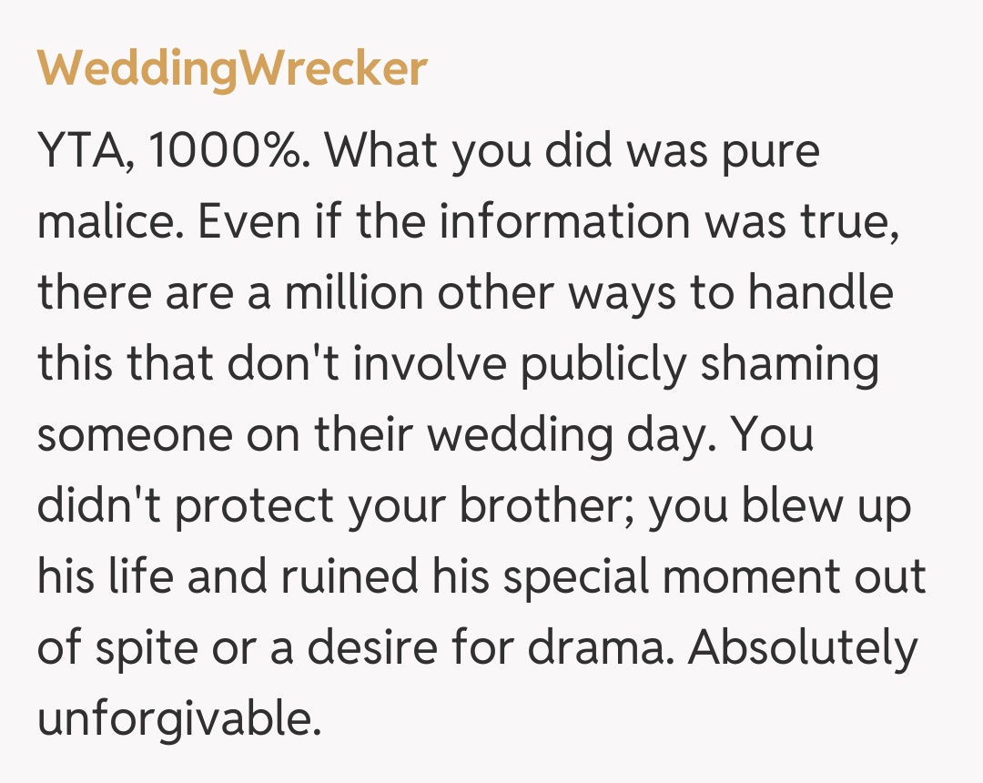 Comentariu de la WeddingWrecker