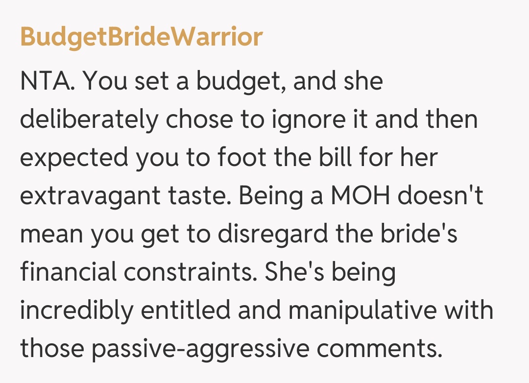 Comentariu de la BudgetBrideWarrior