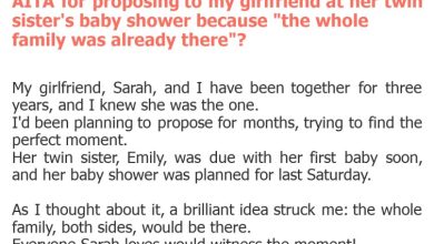 Photo of AITA for proposing to my girlfriend at her twin sister’s baby shower because “the whole family was already there”?