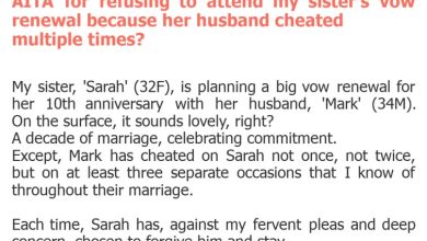 Photo of AITA for refusing to attend my sister’s vow renewal because her husband cheated multiple times?