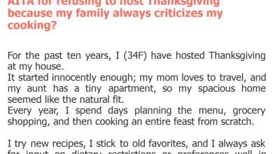 Photo of AITA for refusing to host Thanksgiving because my family always criticizes my cooking?