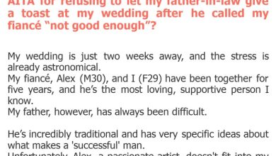 Photo of AITA for refusing to let my father-in-law give a toast at my wedding after he called my fiancé “not good enough”?