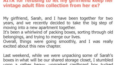 Photo of AITA for refusing to let my girlfriend keep her vintage adult film collection from her ex?