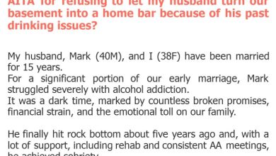 Photo of AITA for refusing to let my husband turn our basement into a home bar because of his past drinking issues?