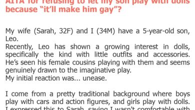 Photo of AITA for refusing to let my son play with dolls because “it’ll make him gay”?