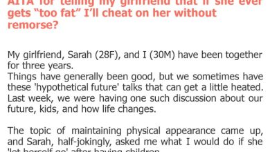 Photo of AITA for telling my girlfriend that if she ever gets “too fat” I’ll cheat on her without remorse?