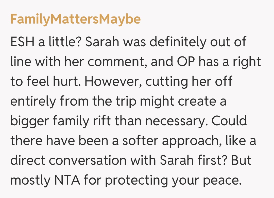 Comentariu de la FamilyMattersMaybe