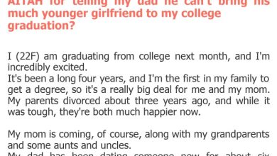 Photo of AITAH for telling my dad he can’t bring his much younger girlfriend to my college graduation?