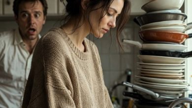 Photo of “She Was Quietly Cleaning a Mountain of Dishes—Until Her Husband Walked In and Froze in Shock”